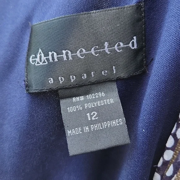 Connected Navy/ White Polka-Dot Dress - Size 12 - Picture 7 of 11